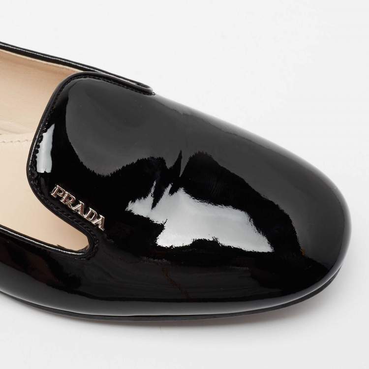 Pre Owned Prada Black Patent Leather Slip On Smoking Slippers Size 39