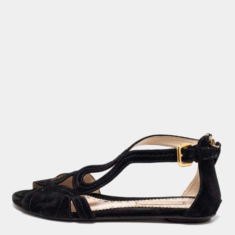 Prada Black Suede Cutout Sandals Size 37 Prada | TLC