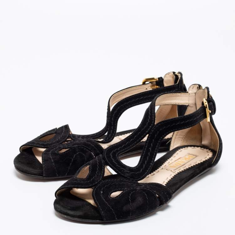 サンダル・ミュール PRADA Black Suede Sandals Prada - Black Suede V Platform Sandal, 95mm | Mitchell Stores