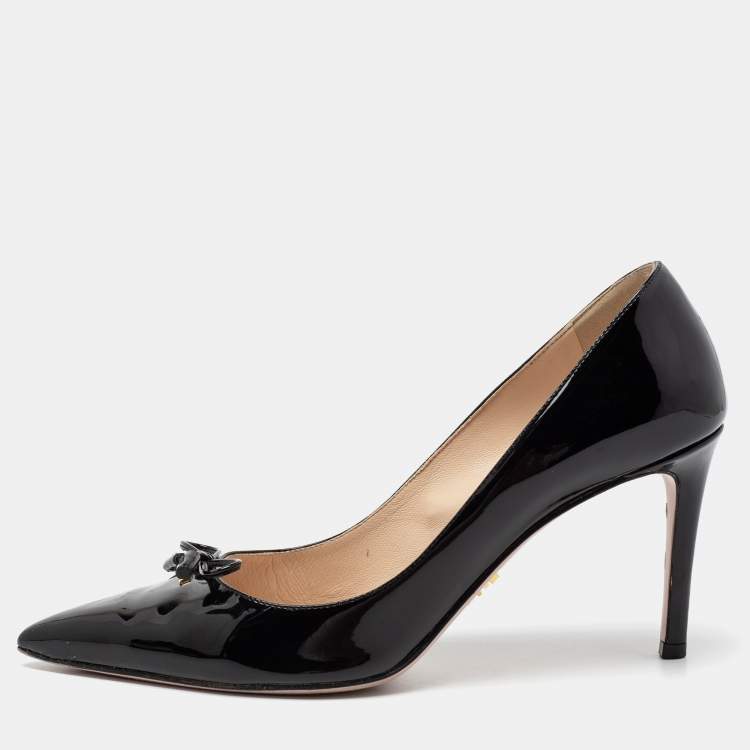 Black patent pumps with bow online