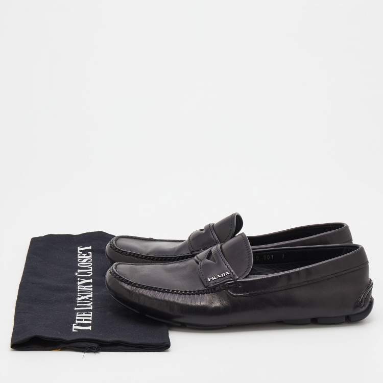 Pre Owned Prada Black Leather Driver Slip On Loafers Size 40.5