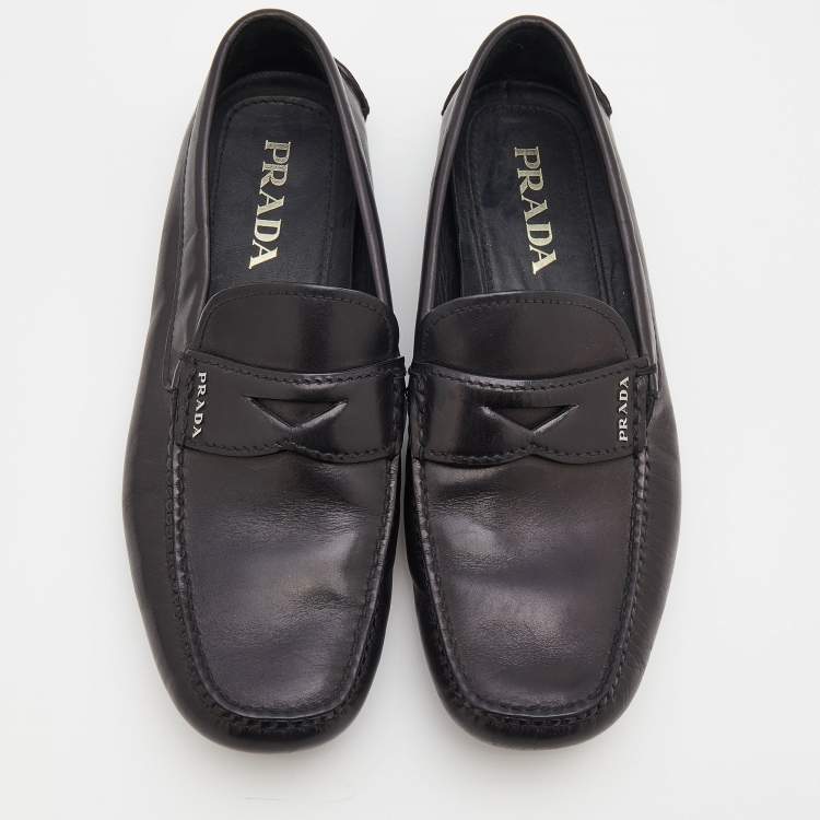 Pre Owned Prada Black Leather Driver Slip On Loafers Size 40.5
