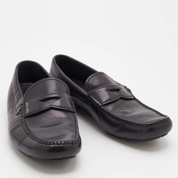 Pre Owned Prada Black Leather Driver Slip On Loafers Size 40.5