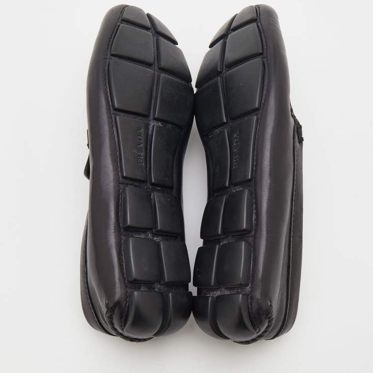 Pre Owned Prada Black Leather Driver Slip On Loafers Size 40.5