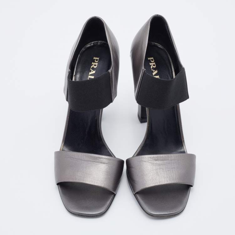 Pre Owned Prada Grey Leather Ankle Strap Sandals Size 39