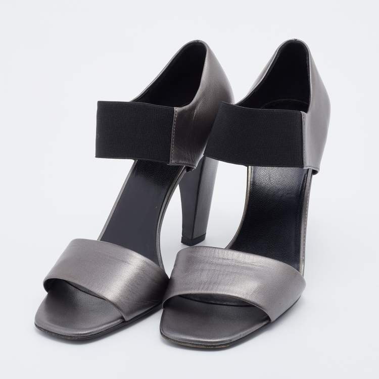 Pre Owned Prada Grey Leather Ankle Strap Sandals Size 39