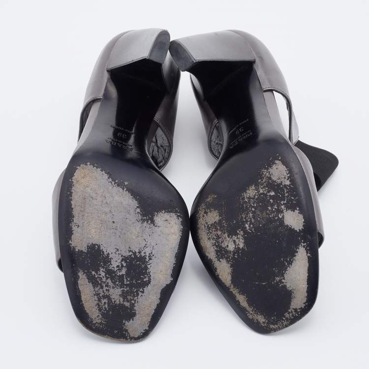 Pre Owned Prada Grey Leather Ankle Strap Sandals Size 39