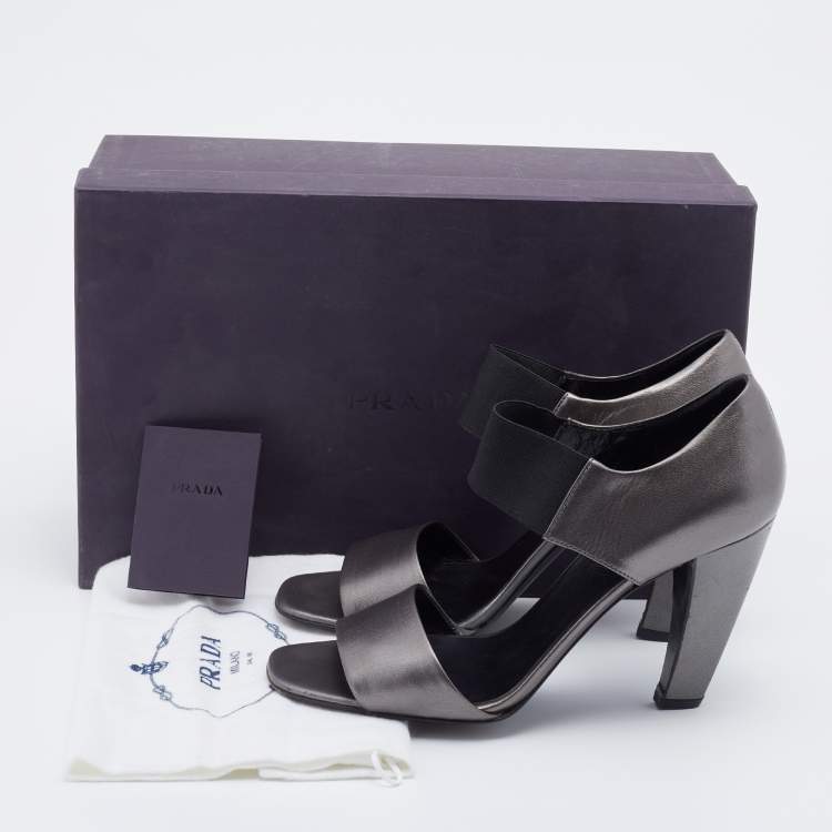 Pre Owned Prada Grey Leather Ankle Strap Sandals Size 39