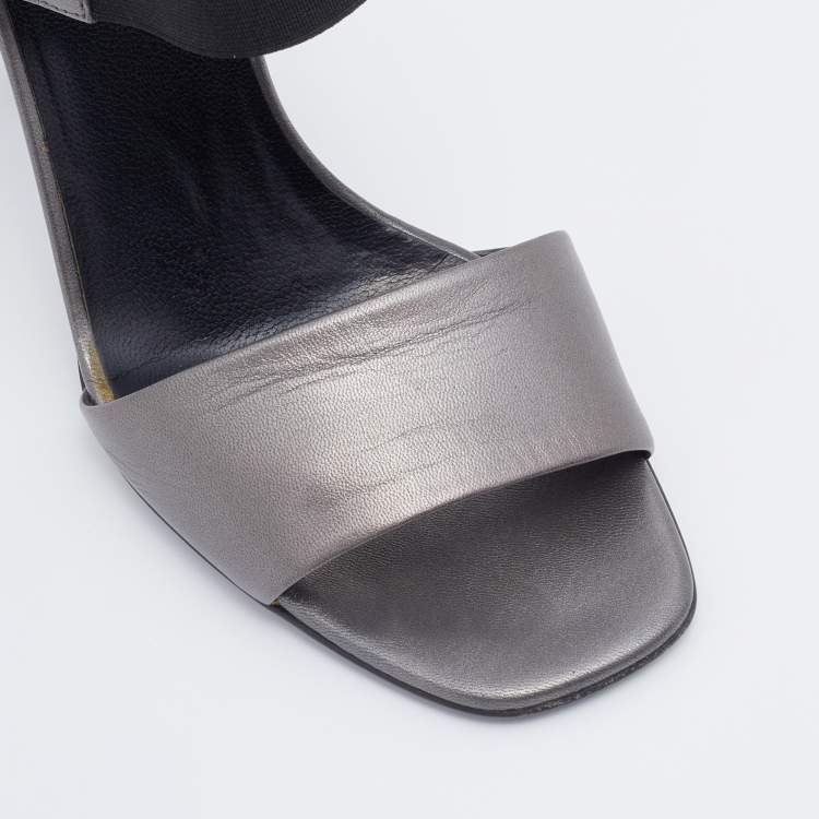 Pre Owned Prada Grey Leather Ankle Strap Sandals Size 39