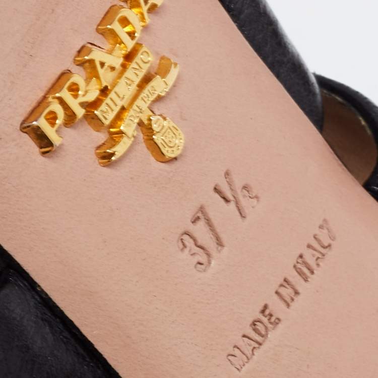 Pre Owned Prada Black Leather Strappy Open Toe Slingback Platform Sandals Size 37.5