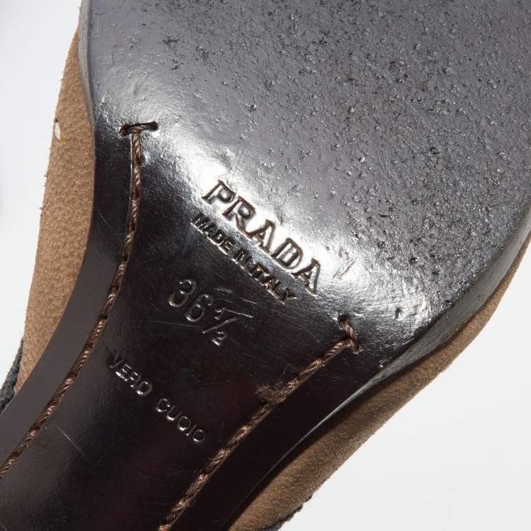 Pre Owned Prada Vintage Grey Suede Tweed Bow Mules Size 36.5