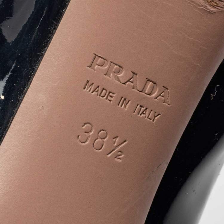 Pre Owned Prada Midnight Blue Patent Leather Peep-Toe Platform Pumps Size 38.5