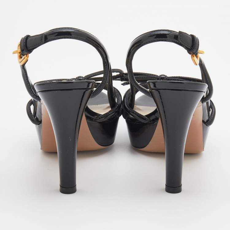 Pre Owned Prada Black Patent Leather Bow Platform Sandals Size 39