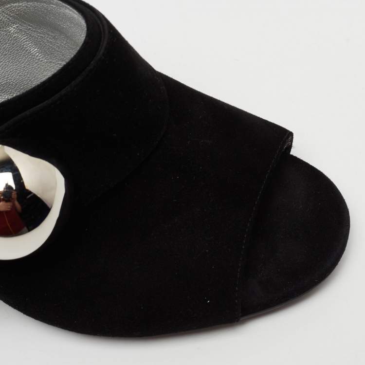 Pre Owned Prada Black Suede  Block Heel Mule Sandals Size 37.5