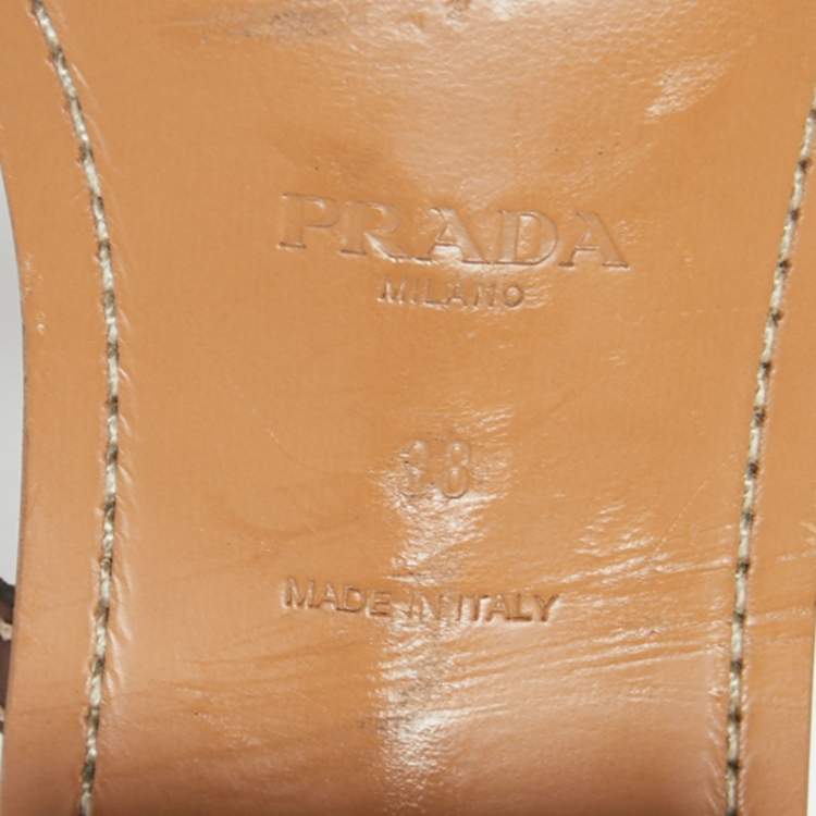 Pre Owned Prada Brown Leather Studded T Strap Sandals Size 38