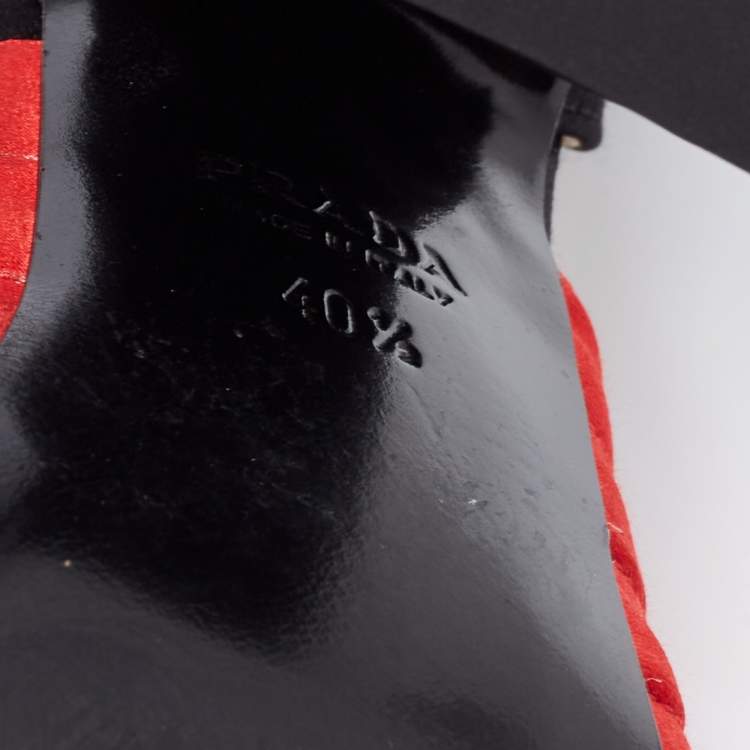 Pre Owned Prada Tri-Color Leather and Quilted Satin Ankle Strap Platform Sandals Size 40.5