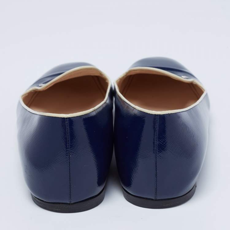Pre Owned Prada Navy Blue Vernice Saffiano Leather Smoking Slippers Size 41.5