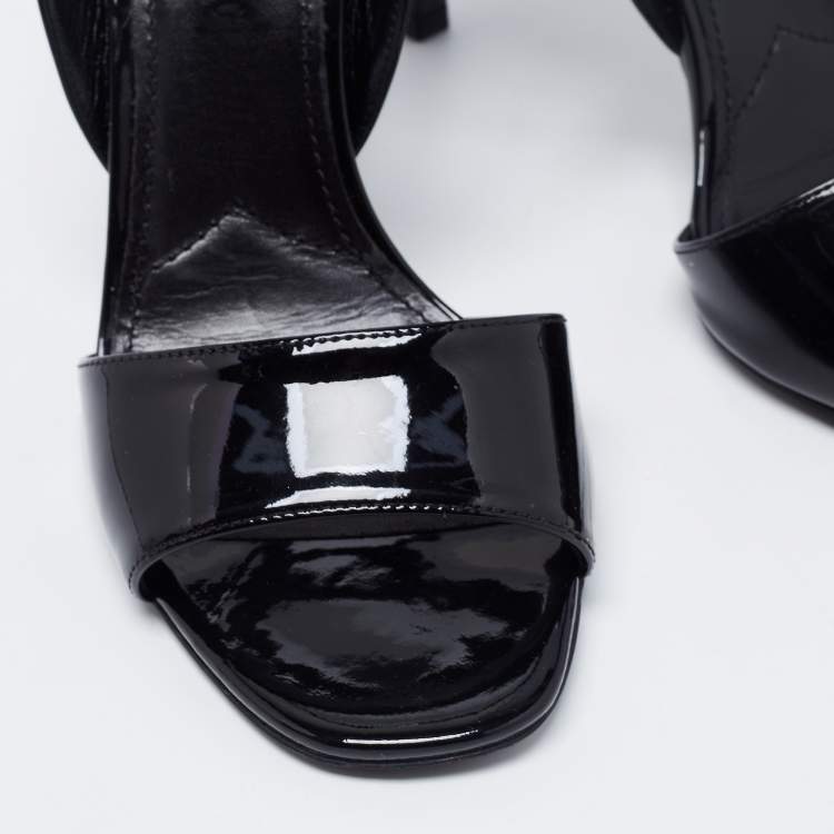 Pre Owned Prada Black Patent Leather Ankle Strap Sandals Size 40