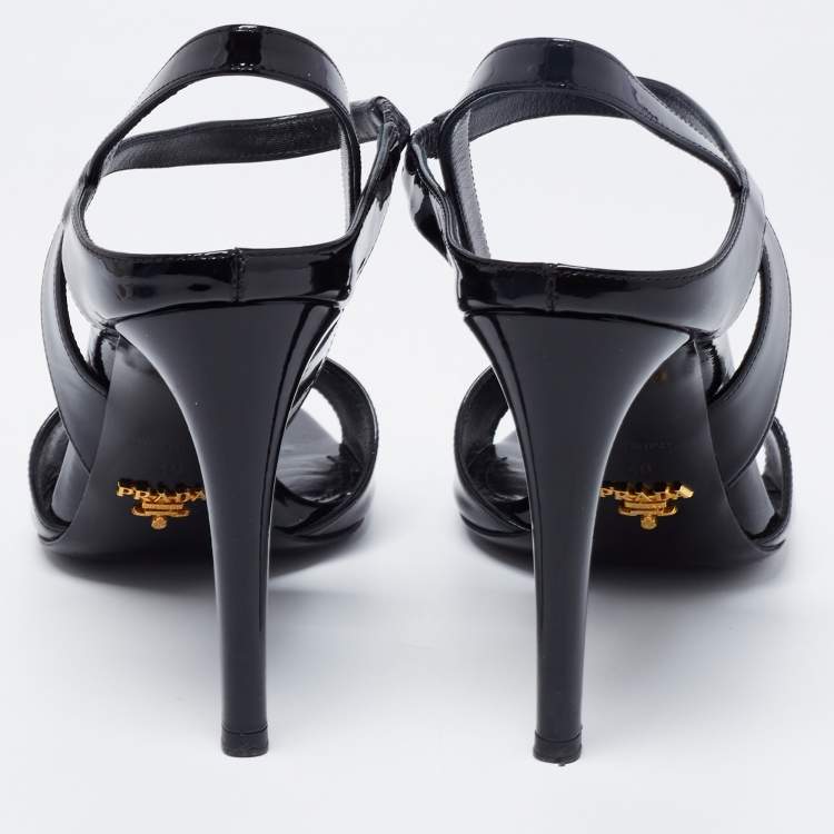 Pre Owned Prada Black Patent Leather Ankle Strap Sandals Size 40