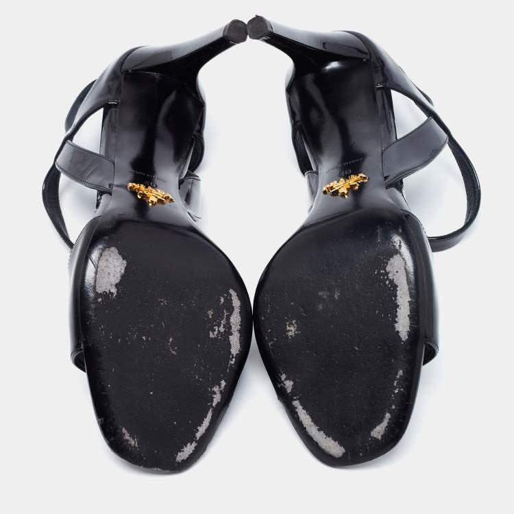 Pre Owned Prada Black Patent Leather Ankle Strap Sandals Size 40
