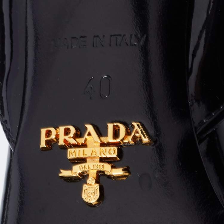 Pre Owned Prada Black Patent Leather Ankle Strap Sandals Size 40