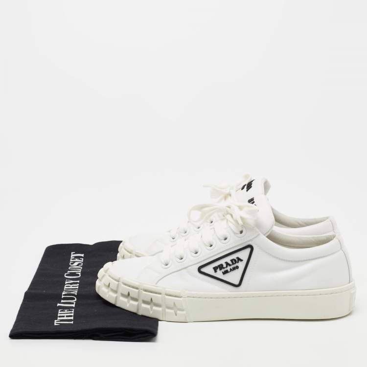 Pre Owned Prada White Canvas Cassetta Lace Up Sneakers Size 38