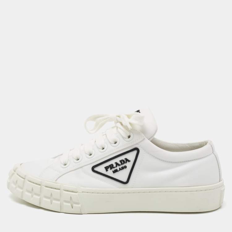 Pre Owned Prada White Canvas Cassetta Lace Up Sneakers Size 38