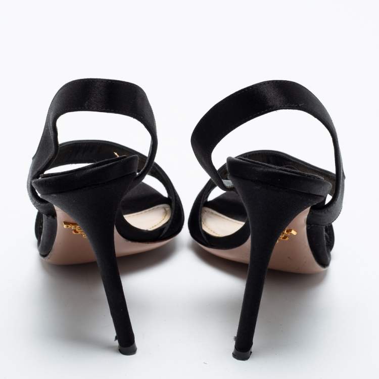 Pre Owned Prada Black Satin Slingback Sandals Size 37