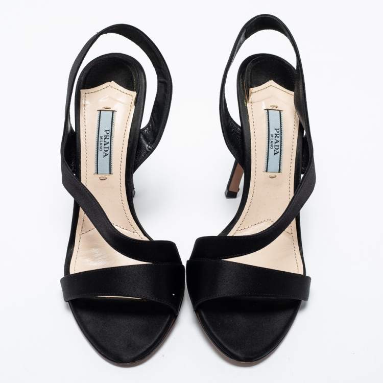 Pre Owned Prada Black Satin Slingback Sandals Size 37