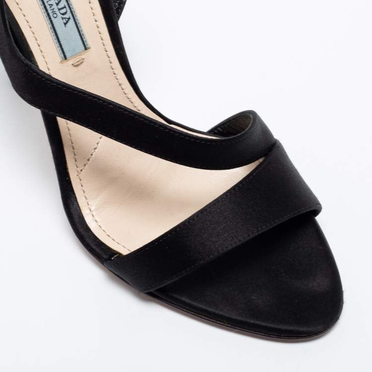 Pre Owned Prada Black Satin Slingback Sandals Size 37