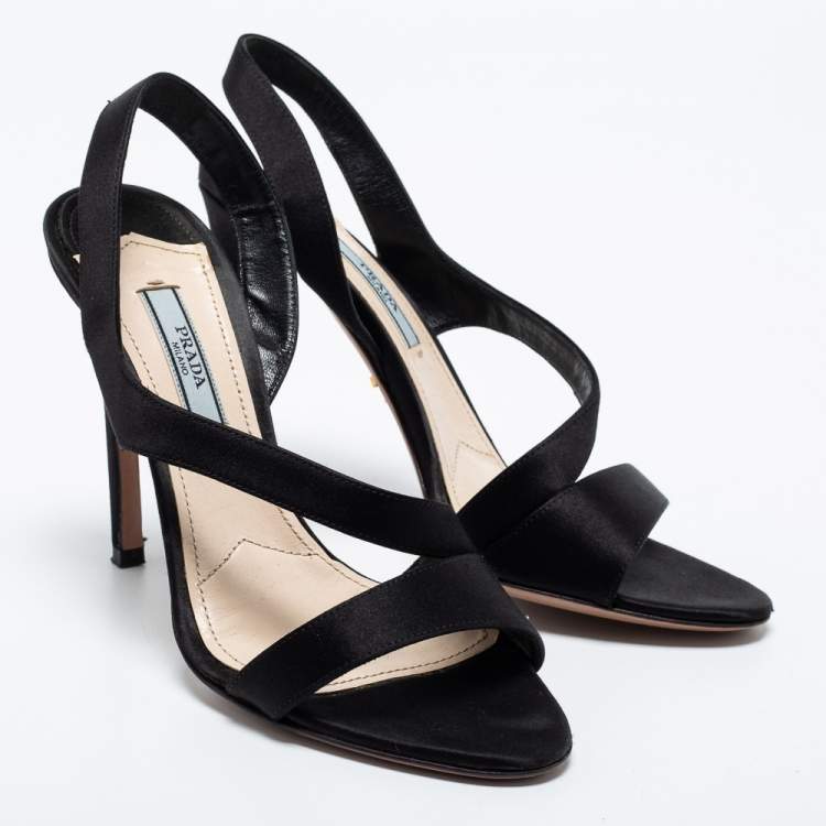 Pre Owned Prada Black Satin Slingback Sandals Size 37