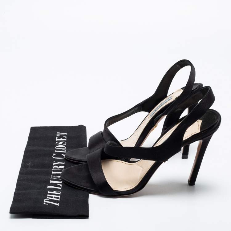 Pre Owned Prada Black Satin Slingback Sandals Size 37