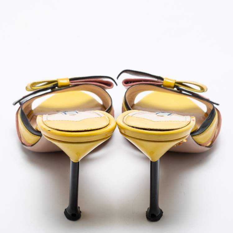 Pre Owned Prada Multicolor Patent Leather Bow Slide Sandals Size 39