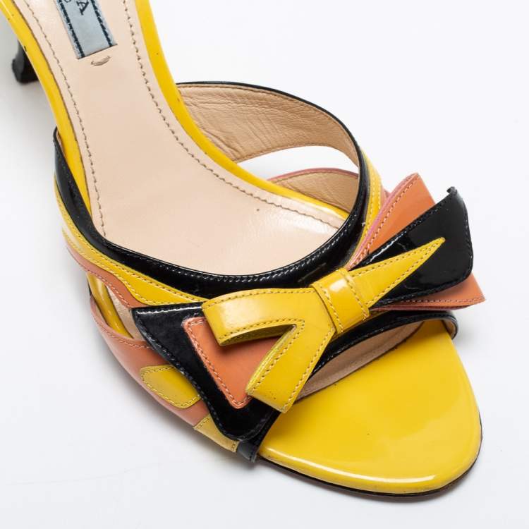Pre Owned Prada Multicolor Patent Leather Bow Slide Sandals Size 39