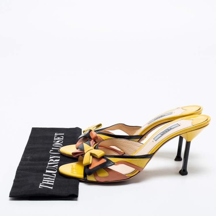 Pre Owned Prada Multicolor Patent Leather Bow Slide Sandals Size 39