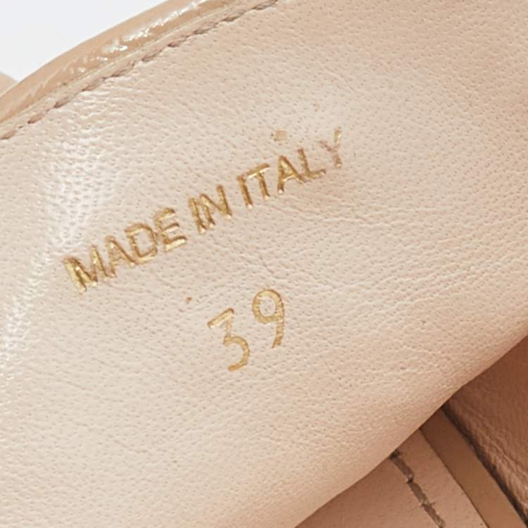 Pre Owned Prada Beige Saffiano Patent Leather Crystal Embellished Platform Wedge Sandals Size 39