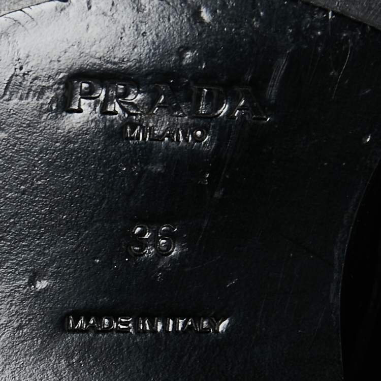 Pre Owned Prada Black Leather And Fur Ankle Length Boots Size 36