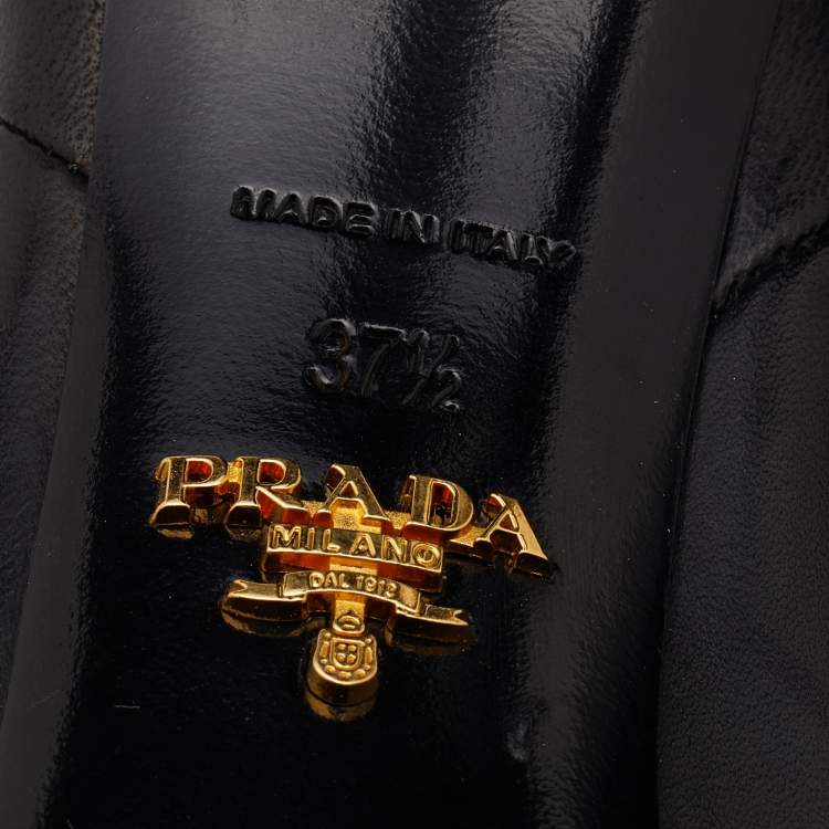 Pre Owned Prada Black Leather Pointed Toe Platform Ankle Length Boots Size 37.5