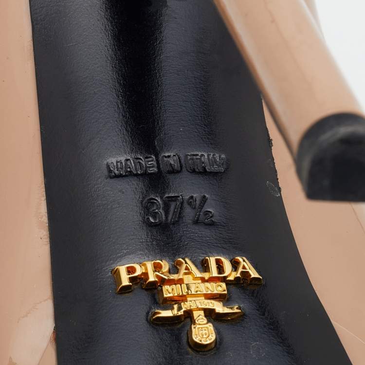 Pre Owned Prada Beige Patent Leather Peep Toe Platform Pumps Size 37.5