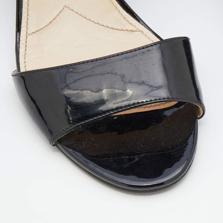 Pre Owned Prada Black Patent Leather Ankle Strap Wedge Sandals Size 39