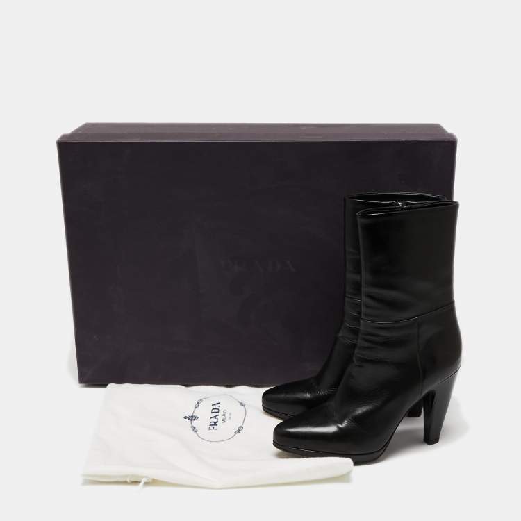 Pre Owned Prada Black Leather Platform Ankle Boots Size 35.5