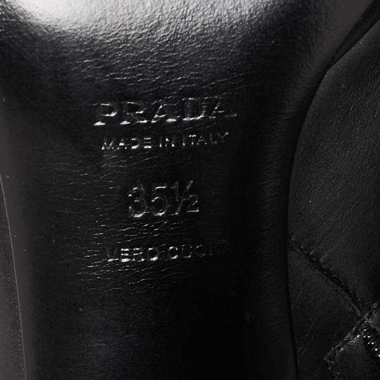 Pre Owned Prada Black Leather Platform Ankle Boots Size 35.5