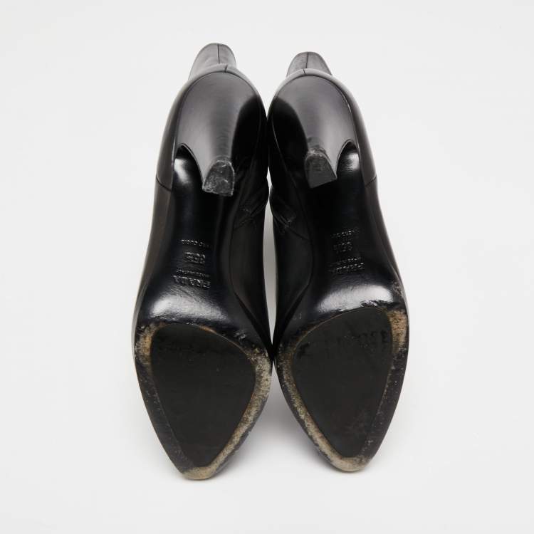 Pre Owned Prada Black Leather Platform Ankle Boots Size 35.5