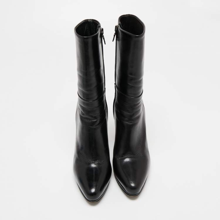 Pre Owned Prada Black Leather Platform Ankle Boots Size 35.5