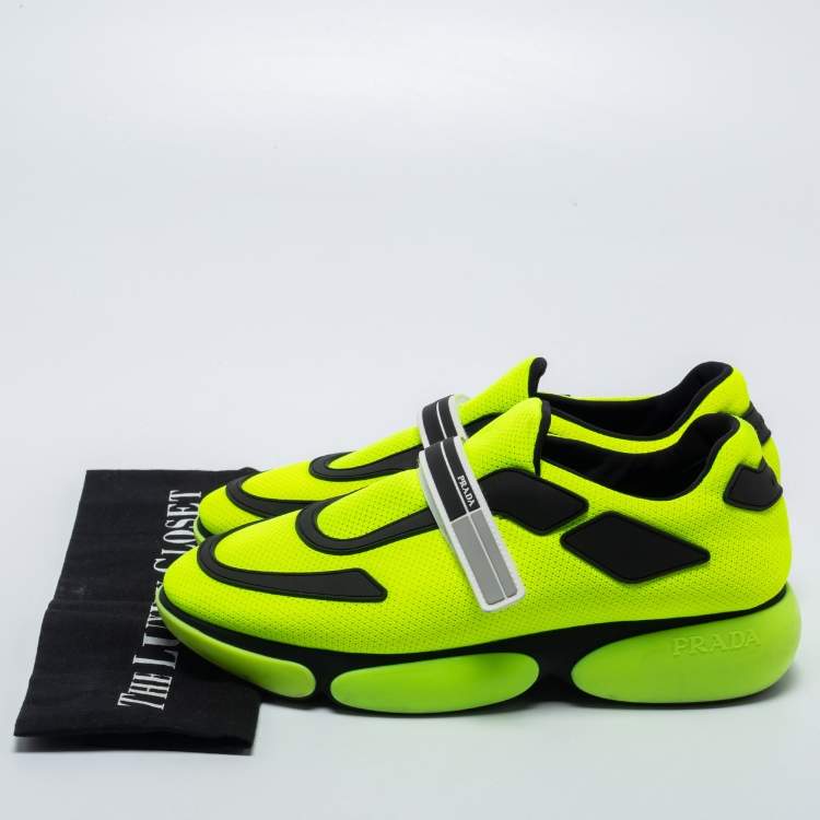Pre Owned Prada Neon Green/Black Mesh Cloudbust Low Top Sneakers Size 40