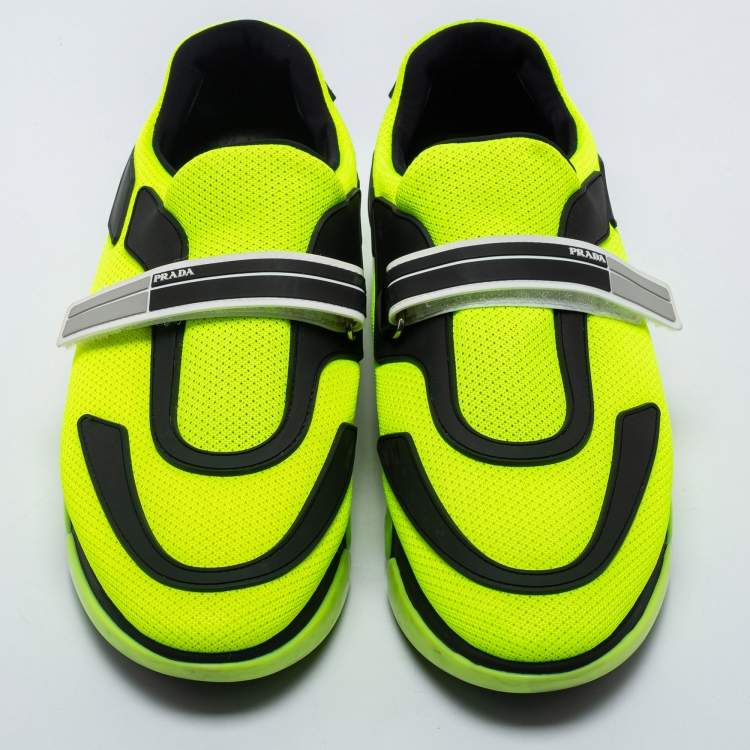 Pre Owned Prada Neon Green/Black Mesh Cloudbust Low Top Sneakers Size 40