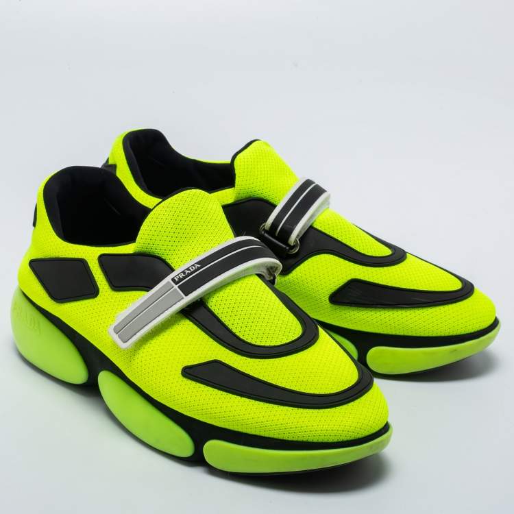 Pre Owned Prada Neon Green/Black Mesh Cloudbust Low Top Sneakers Size 40