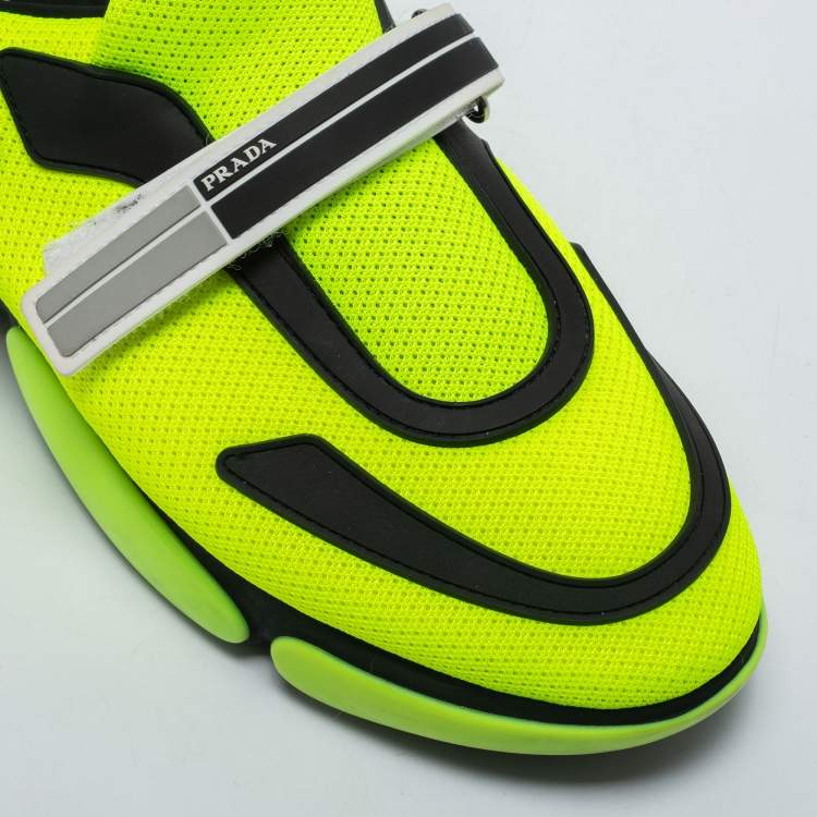 Pre Owned Prada Neon Green/Black Mesh Cloudbust Low Top Sneakers Size 40
