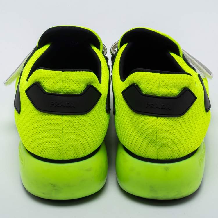 Pre Owned Prada Neon Green/Black Mesh Cloudbust Low Top Sneakers Size 40