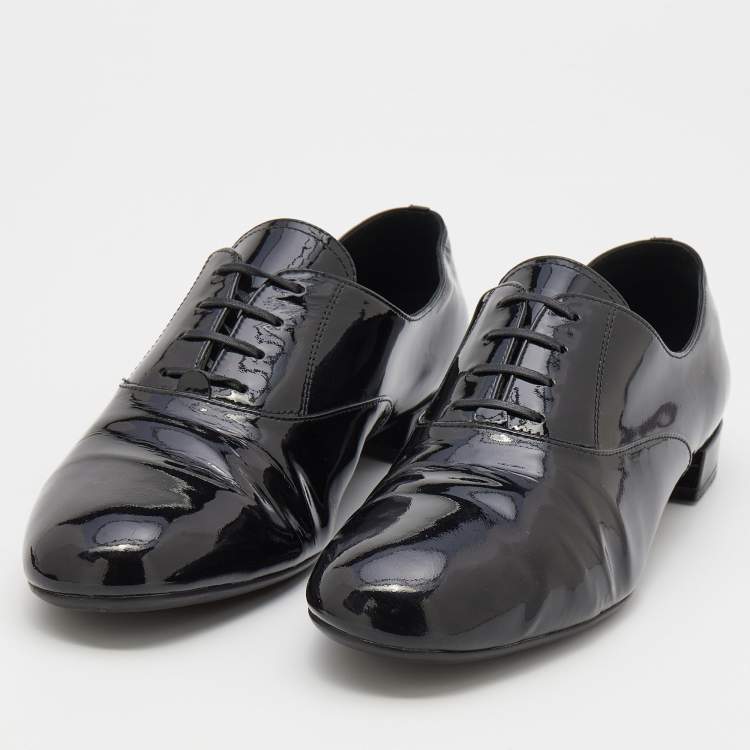 soort Mevrouw Van hen Prada Black Patent Leather Lace Up Oxfords Size 39.5 Prada | TLC